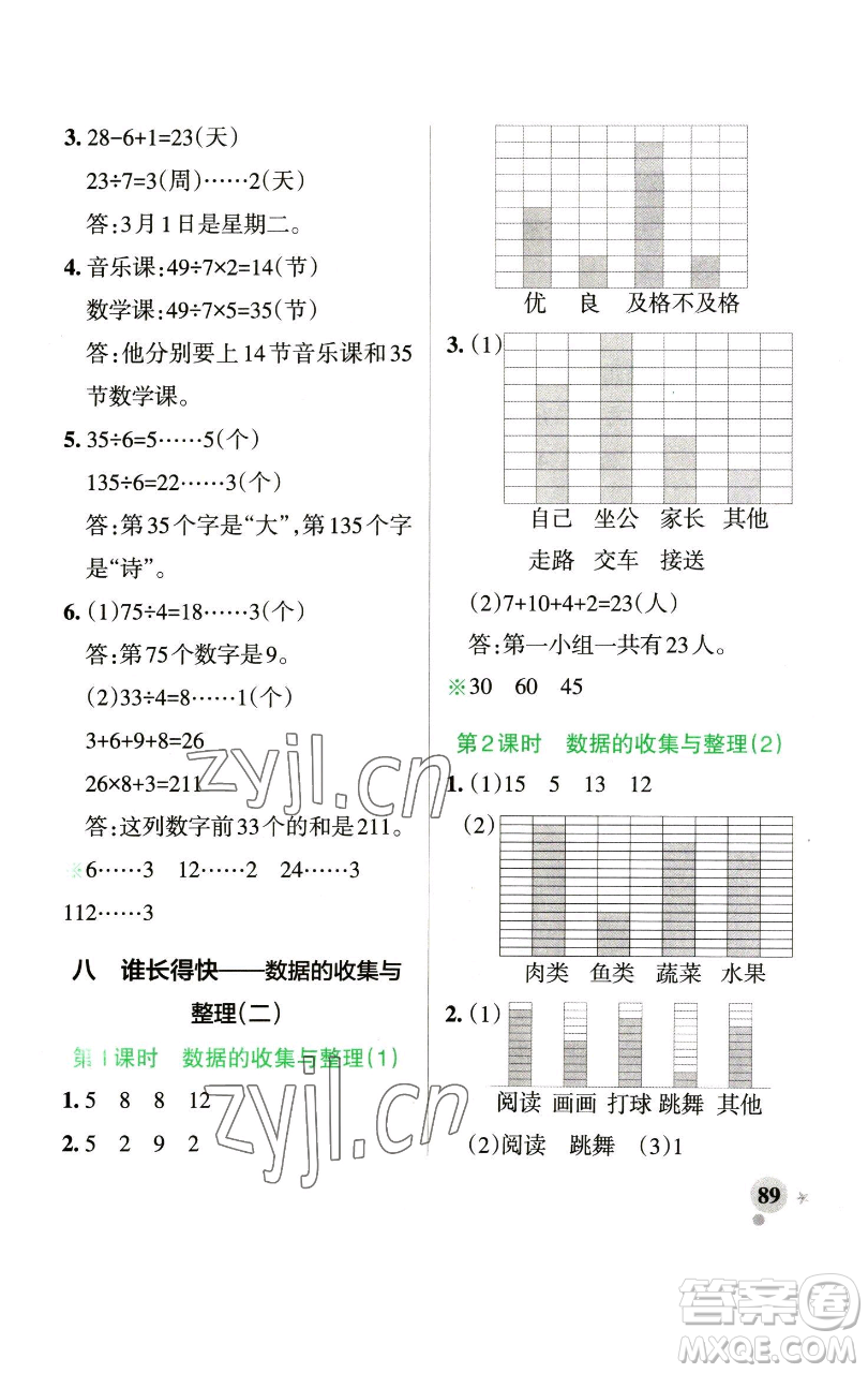 遼寧教育出版社2023小學(xué)學(xué)霸作業(yè)本三年級下冊數(shù)學(xué)青島版山東專版參考答案