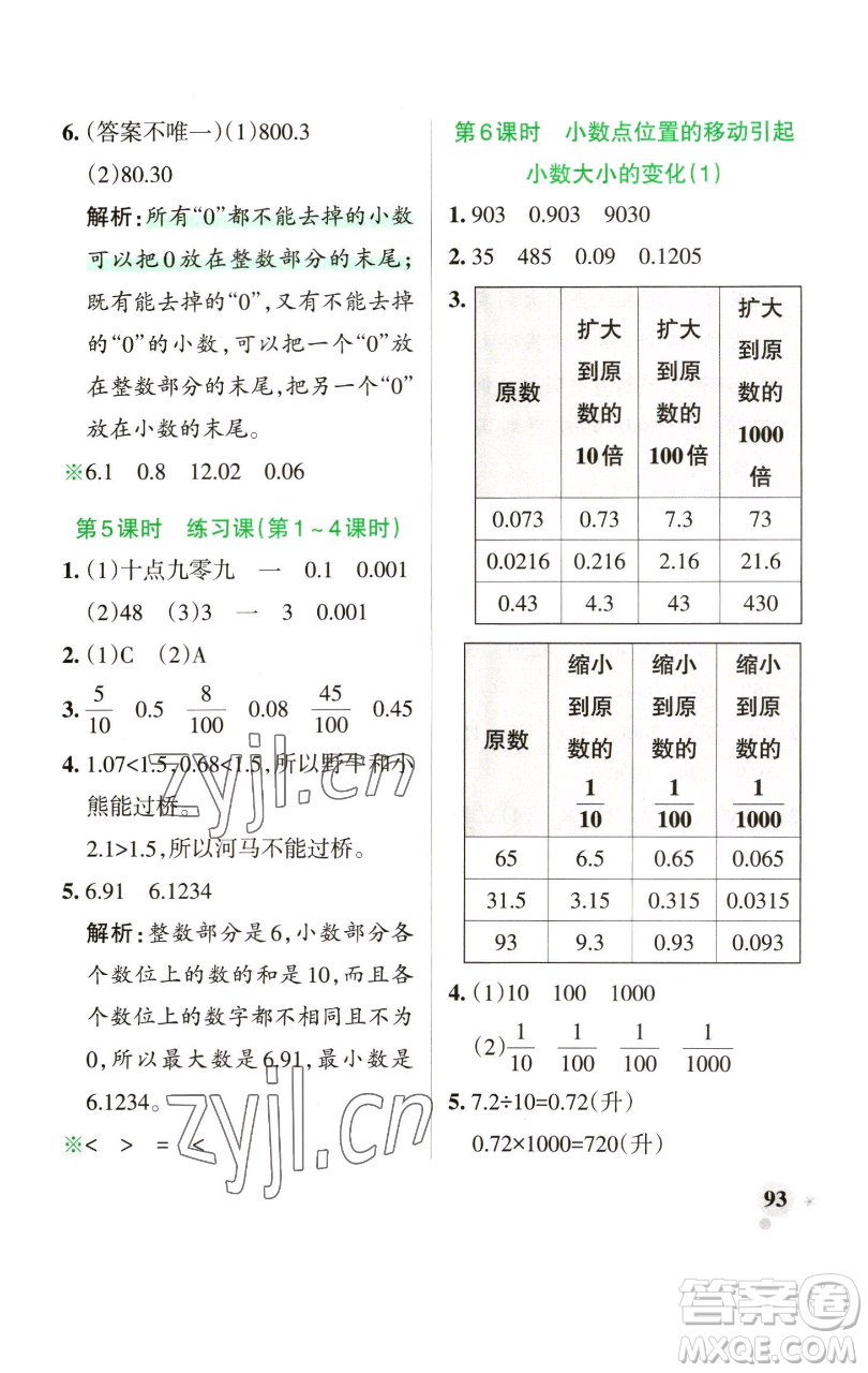 遼寧教育出版社2023小學(xué)學(xué)霸作業(yè)本四年級(jí)下冊(cè)數(shù)學(xué)青島版山東專版參考答案