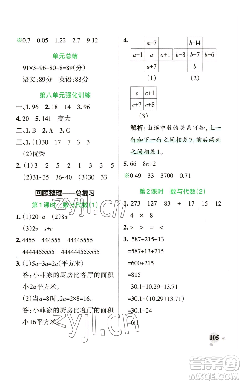 遼寧教育出版社2023小學(xué)學(xué)霸作業(yè)本四年級(jí)下冊(cè)數(shù)學(xué)青島版山東專版參考答案