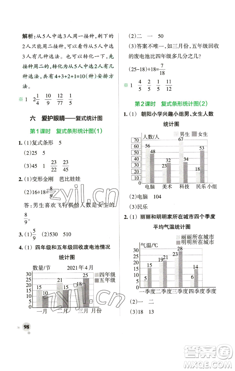 遼寧教育出版社2023小學學霸作業(yè)本五年級下冊數(shù)學青島版山東專版參考答案