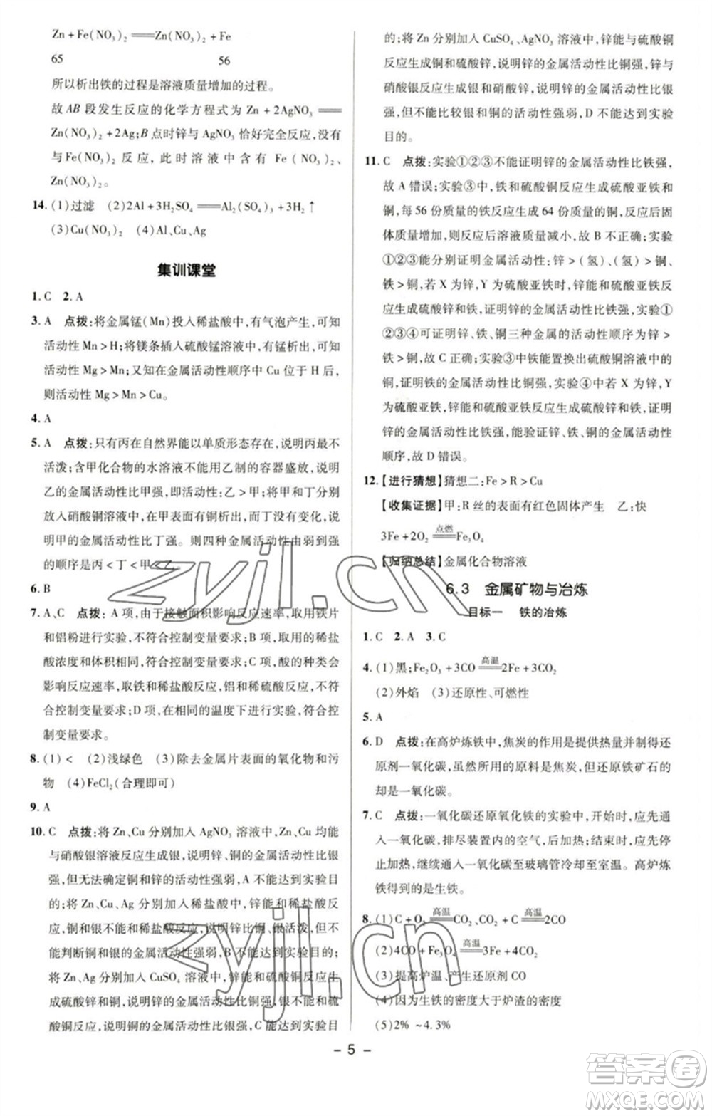 陜西人民教育出版社2023綜合應(yīng)用創(chuàng)新題典中點九年級化學(xué)下冊科粵版參考答案