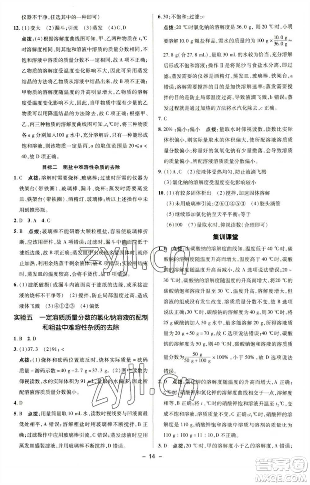 陜西人民教育出版社2023綜合應(yīng)用創(chuàng)新題典中點九年級化學(xué)下冊科粵版參考答案