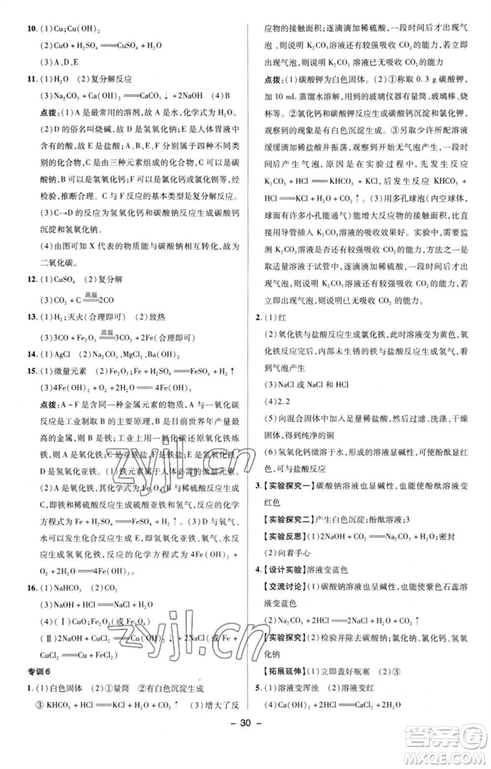 陜西人民教育出版社2023綜合應(yīng)用創(chuàng)新題典中點九年級化學(xué)下冊科粵版參考答案