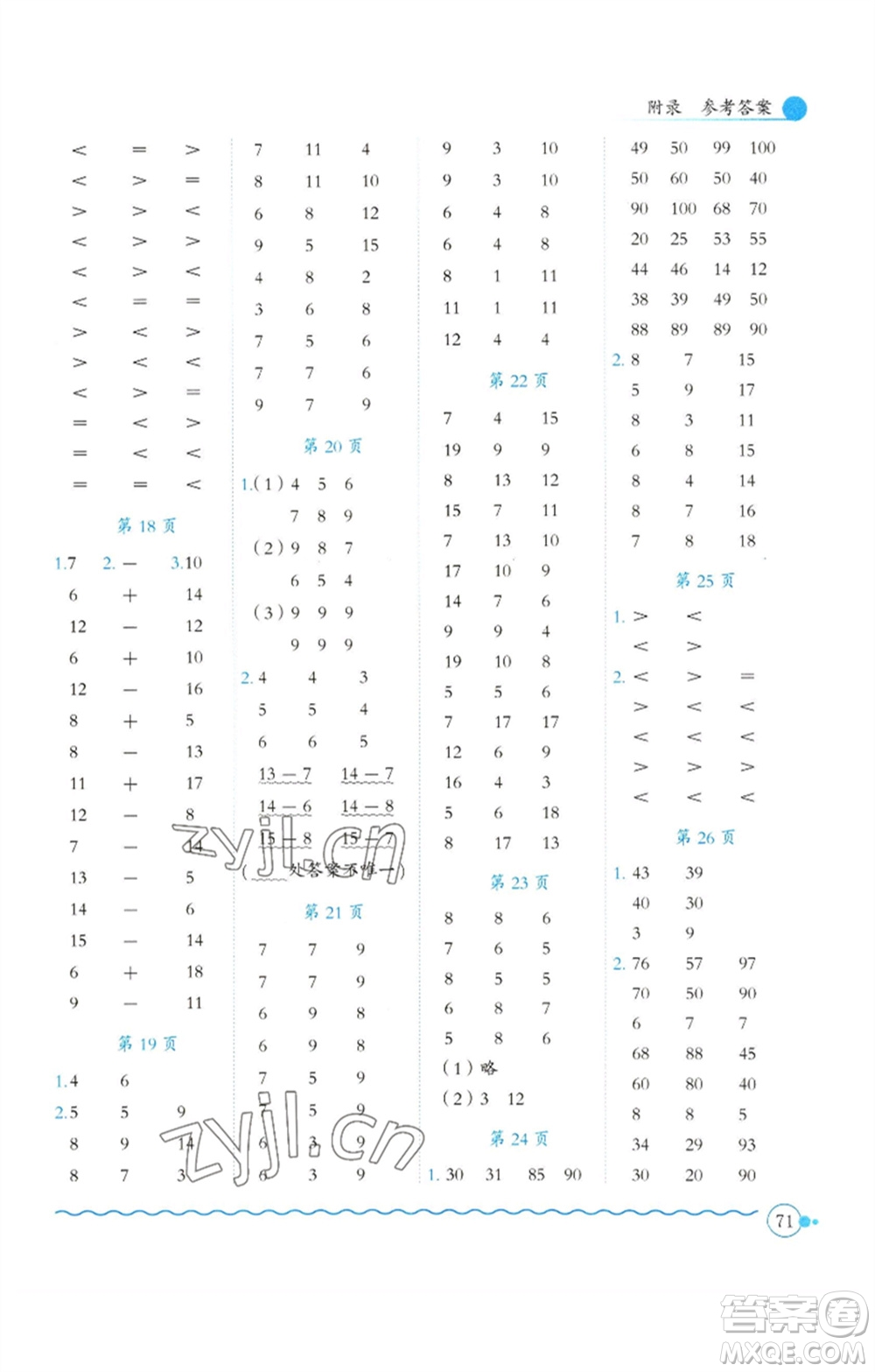 龍門書局2023黃岡小狀元口算速算練習(xí)冊一年級數(shù)學(xué)下冊人教版參考答案