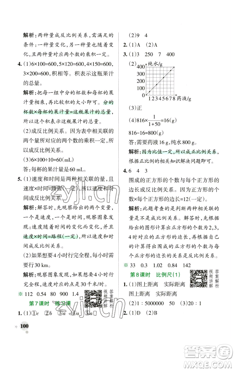 遼寧教育出版社2023小學(xué)學(xué)霸作業(yè)本六年級(jí)下冊(cè)數(shù)學(xué)人教版參考答案