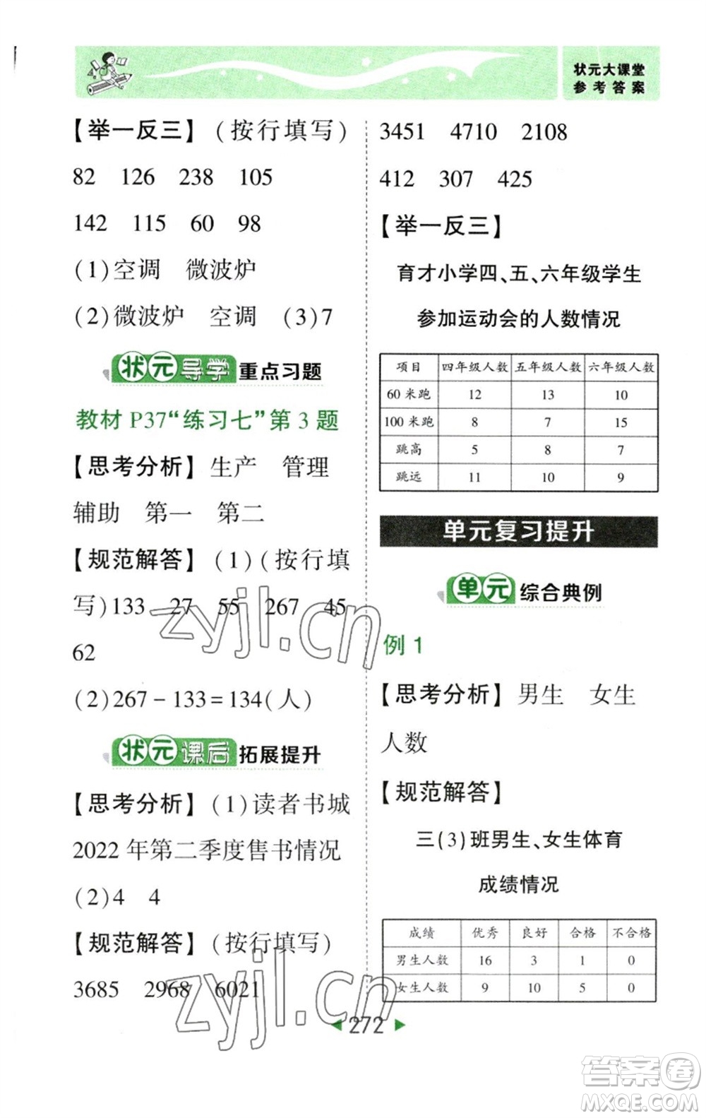 西安出版社2023春季狀元成才路狀元大課堂三年級數(shù)學(xué)下冊人教版參考答案