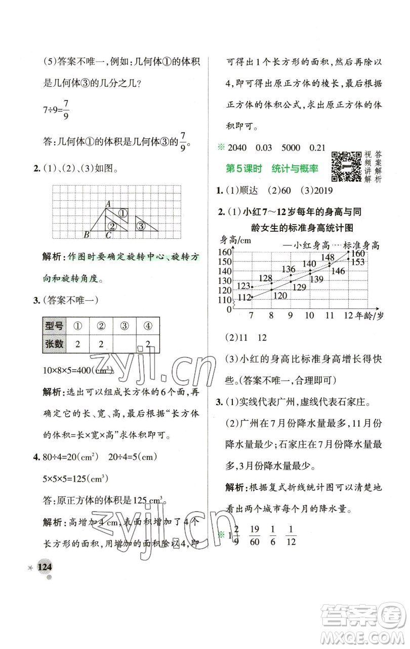 遼寧教育出版社2023小學學霸作業(yè)本五年級下冊數(shù)學人教版參考答案