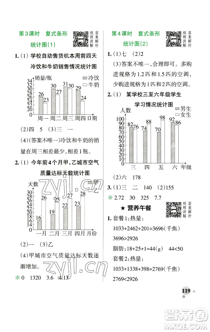 遼寧教育出版社2023小學學霸作業(yè)本四年級下冊數(shù)學人教版參考答案