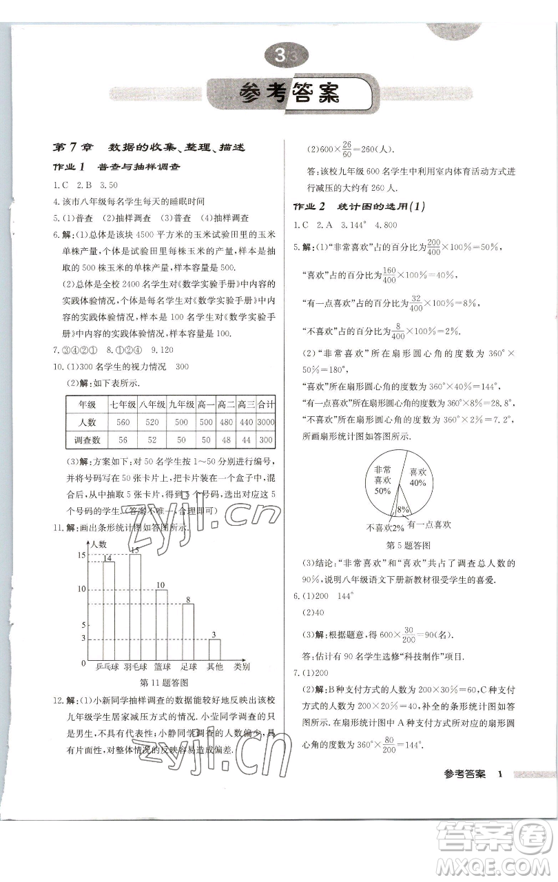 龍門書局2023啟東中學(xué)作業(yè)本八年級下冊數(shù)學(xué)江蘇版徐州專版參考答案