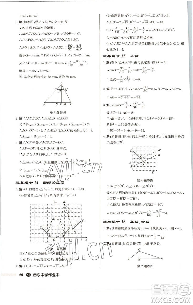 龍門書局2023啟東中學作業(yè)本九年級下冊數(shù)學江蘇版徐州專版參考答案