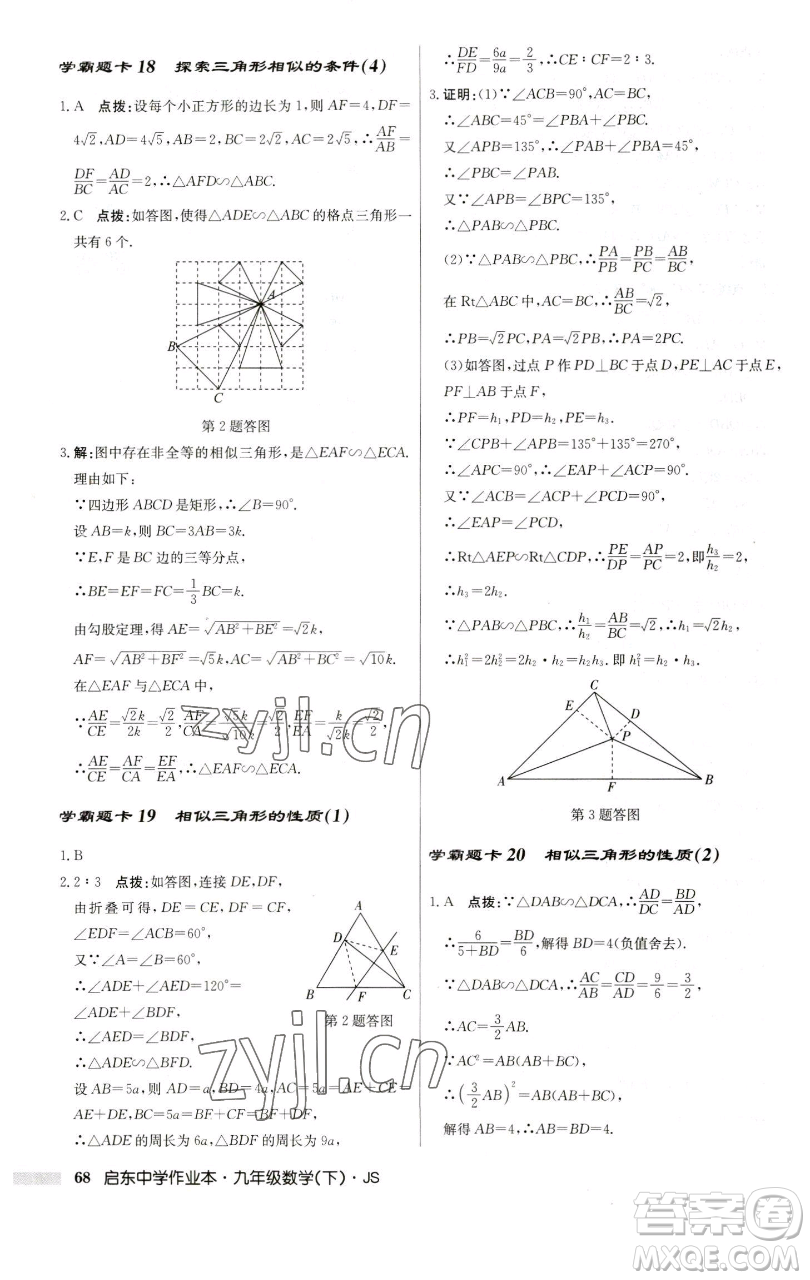 龍門書局2023啟東中學(xué)作業(yè)本九年級下冊數(shù)學(xué)江蘇版參考答案