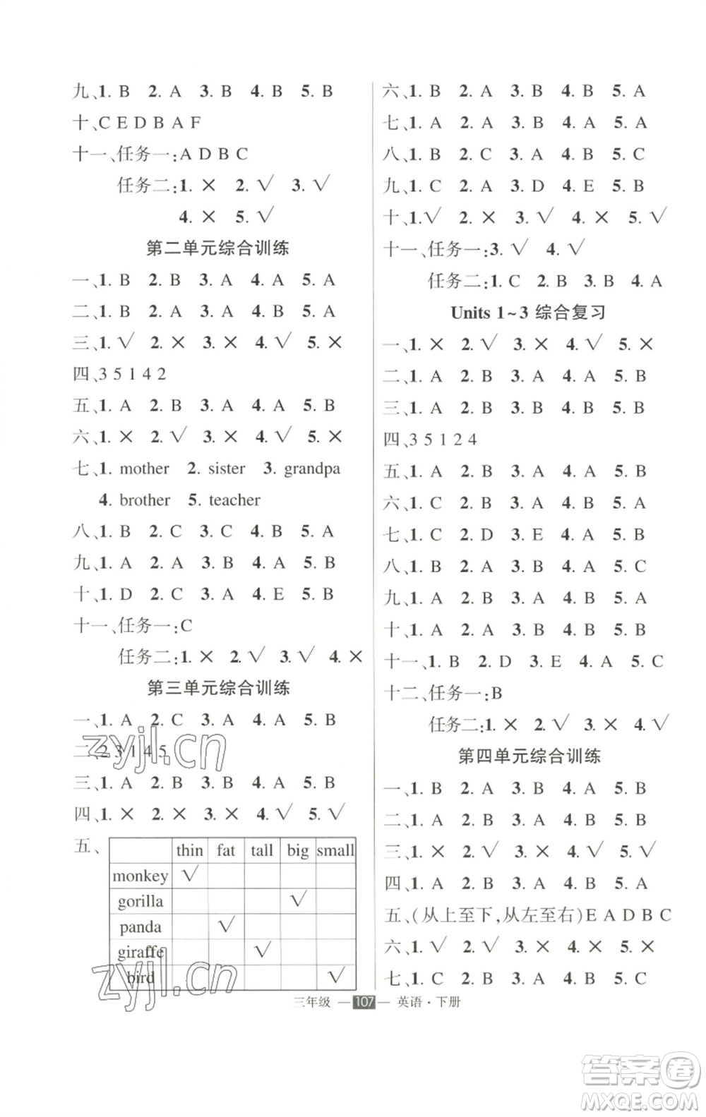 長江出版社2023狀元成才路創(chuàng)優(yōu)作業(yè)100分三年級英語下冊人教PEP版參考答案