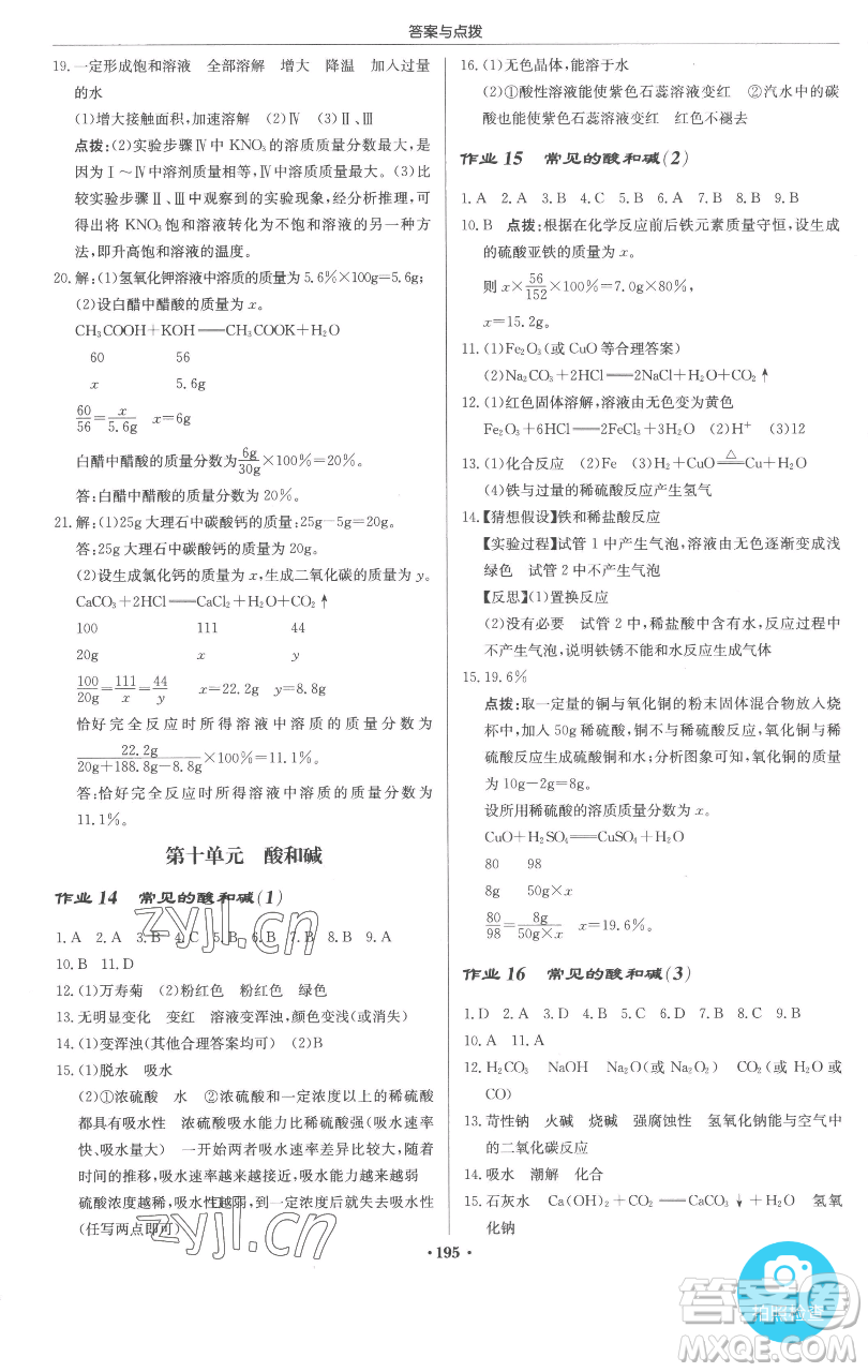 龍門書局2023啟東中學(xué)作業(yè)本九年級下冊化學(xué)人教版參考答案