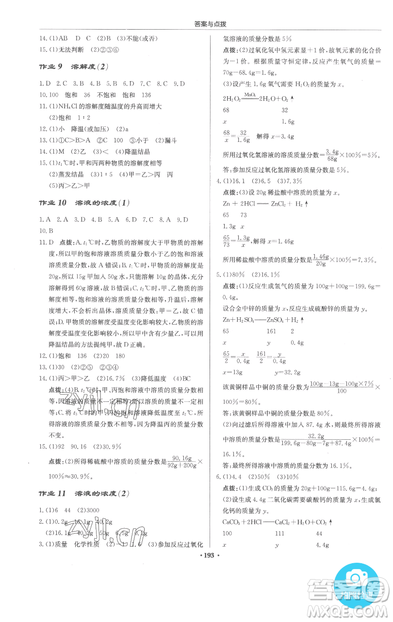 龍門書局2023啟東中學(xué)作業(yè)本九年級下冊化學(xué)人教版參考答案