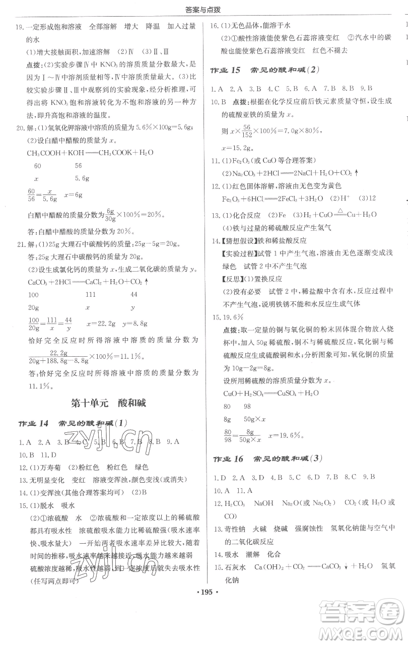 龍門書局2023啟東中學(xué)作業(yè)本九年級下冊化學(xué)人教版蘇北專版參考答案