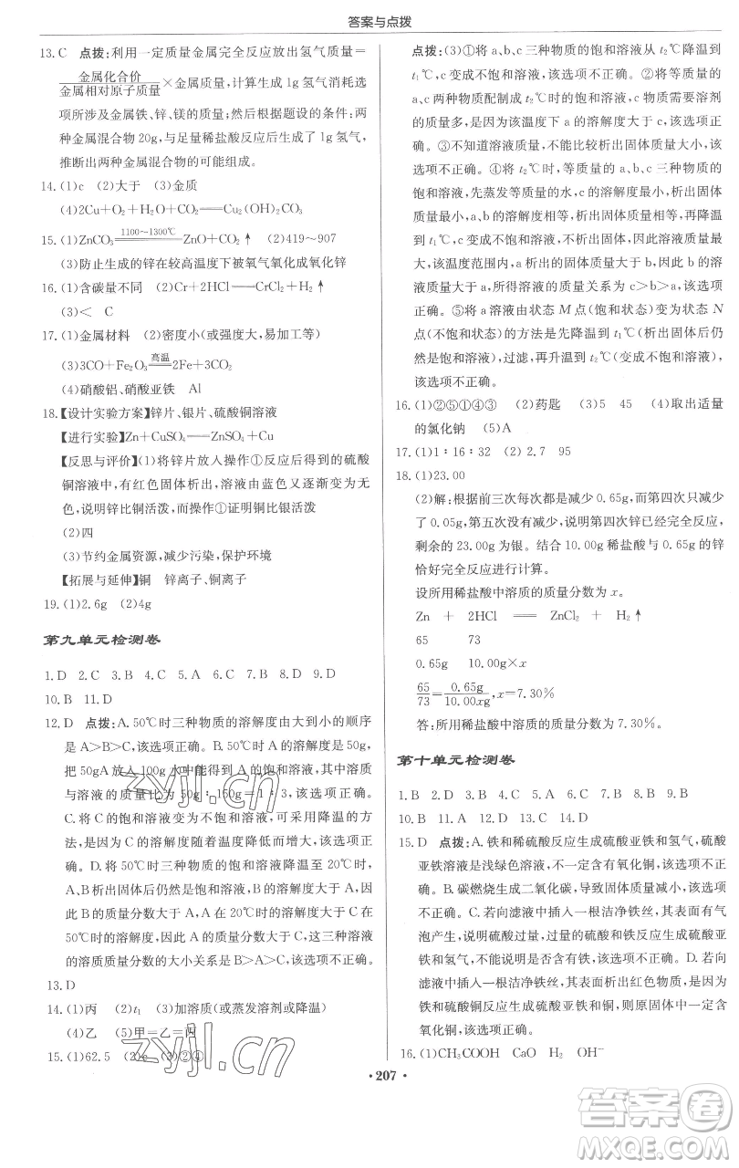 龍門書局2023啟東中學(xué)作業(yè)本九年級下冊化學(xué)人教版蘇北專版參考答案