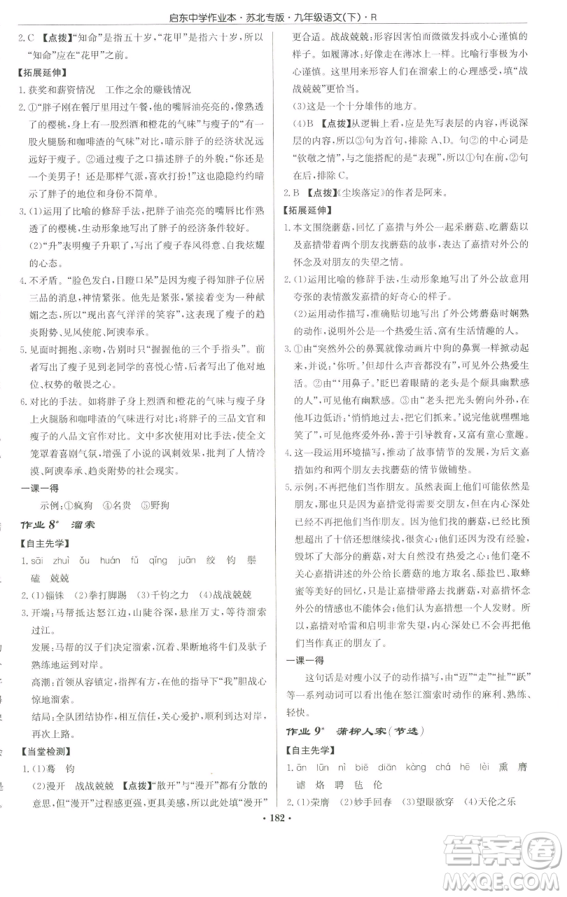 龍門書局2023啟東中學作業(yè)本九年級下冊語文人教版蘇北專版參考答案