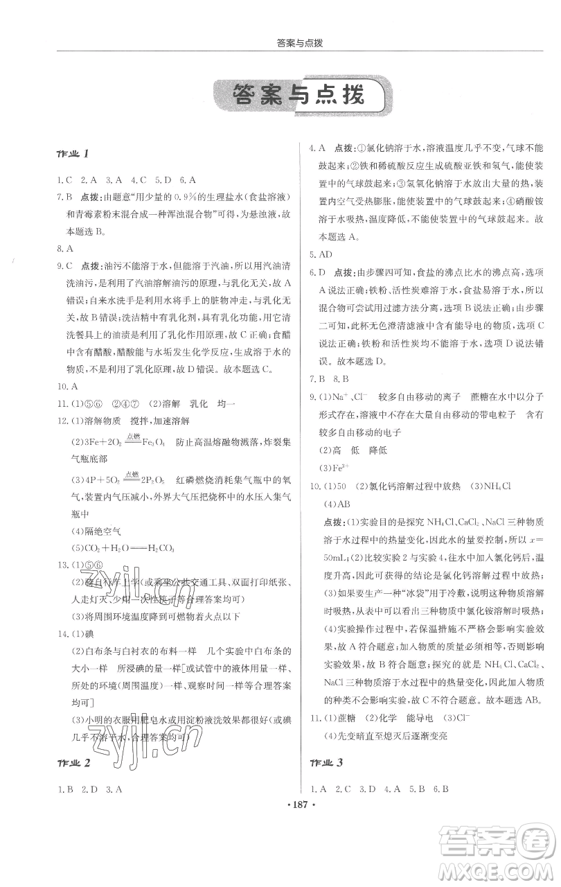 龍門書局2023啟東中學作業(yè)本九年級下冊化學滬教版參考答案