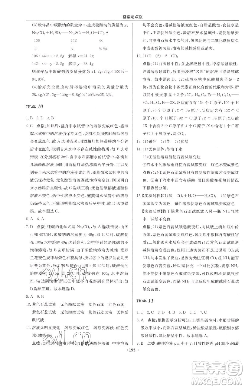 龍門書局2023啟東中學作業(yè)本九年級下冊化學滬教版參考答案