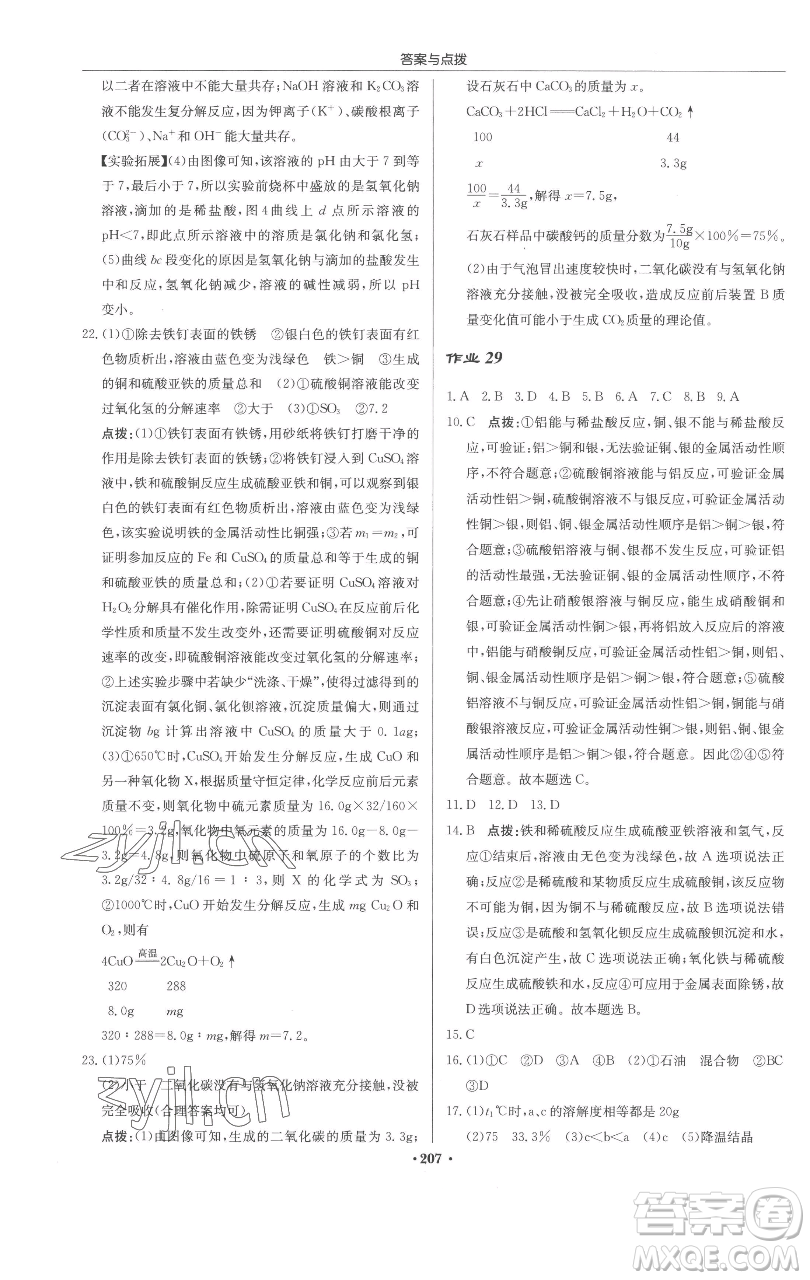 龍門書局2023啟東中學作業(yè)本九年級下冊化學滬教版參考答案