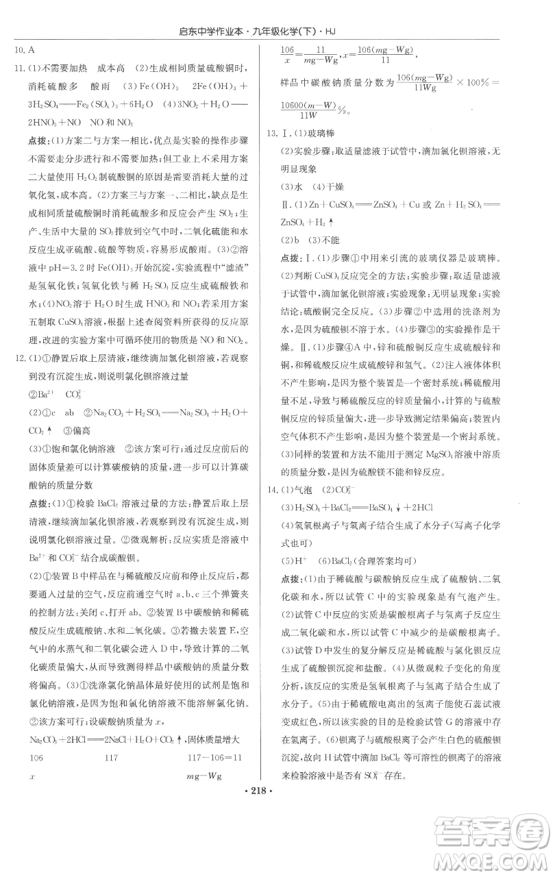 龍門書局2023啟東中學作業(yè)本九年級下冊化學滬教版參考答案