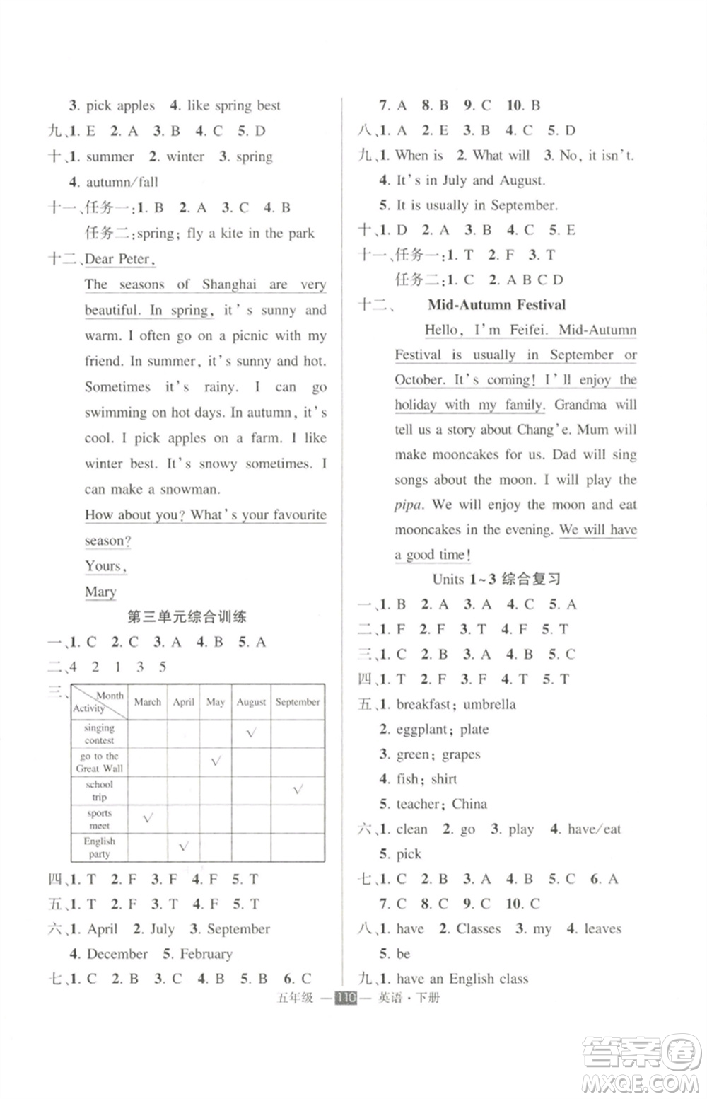 長(zhǎng)江出版社2023狀元成才路創(chuàng)優(yōu)作業(yè)100分五年級(jí)英語(yǔ)下冊(cè)人教PEP版參考答案