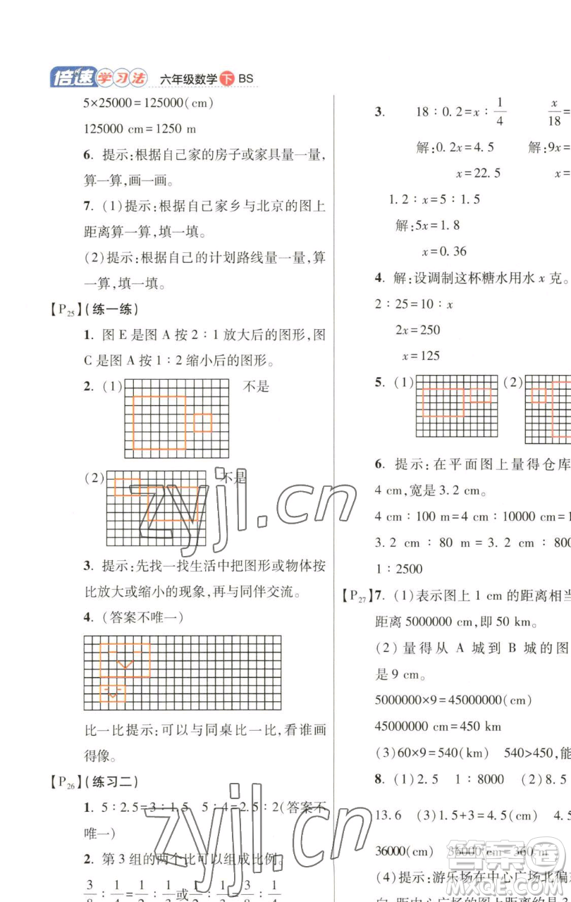 開明出版社2023倍速學習法六年級下冊數學北師大版參考答案