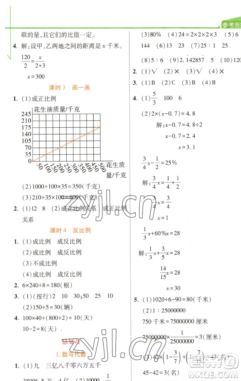 開明出版社2023倍速學習法六年級下冊數學北師大版參考答案