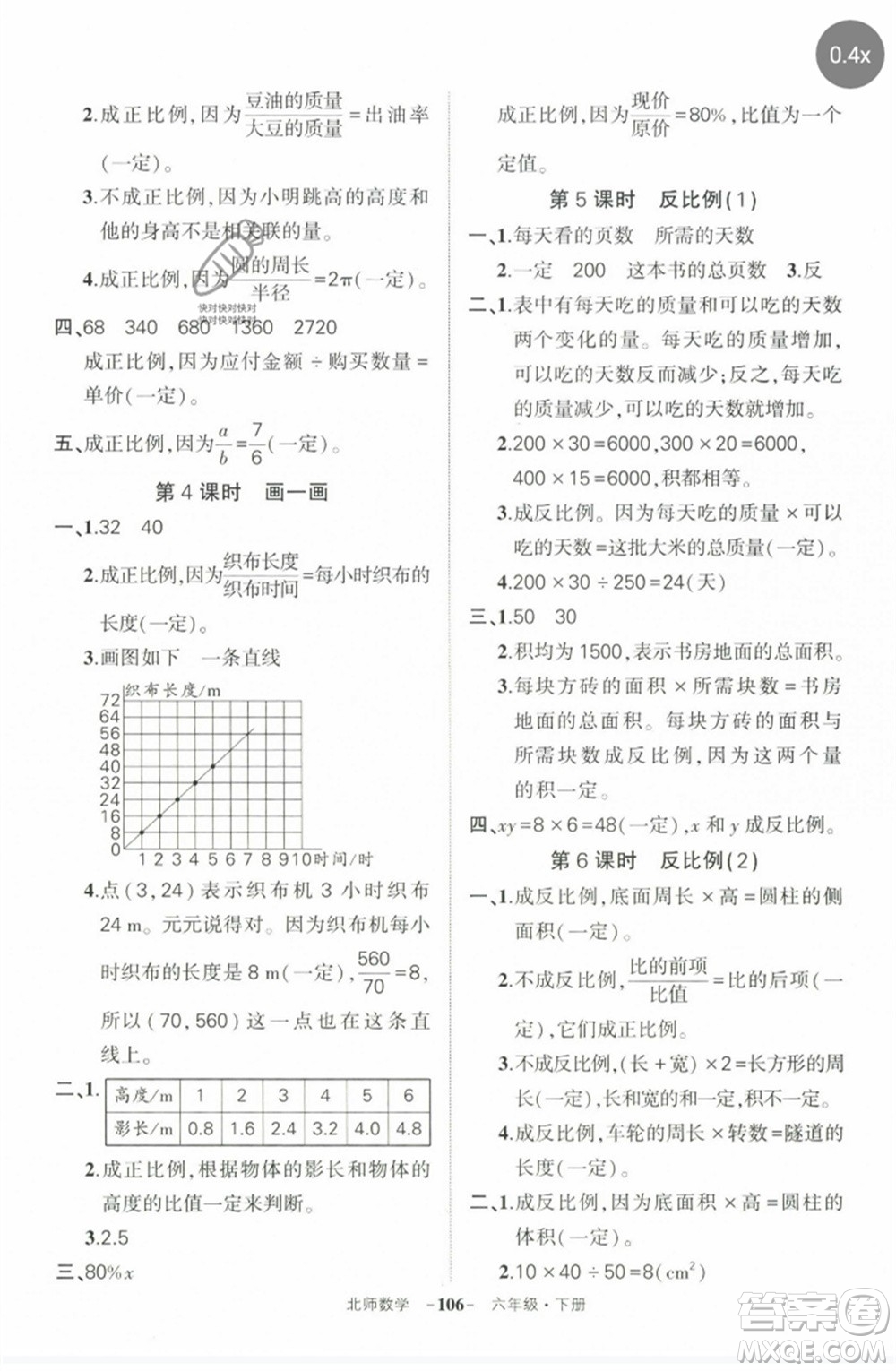 西安出版社2023狀元成才路創(chuàng)優(yōu)作業(yè)100分六年級(jí)數(shù)學(xué)下冊(cè)北師大版參考答案