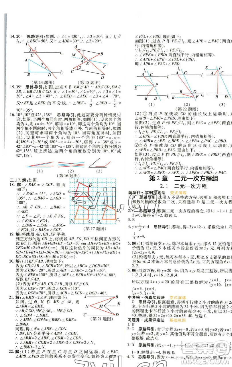 北京教育出版社2023倍速學(xué)習(xí)法七年級(jí)下冊(cè)數(shù)學(xué)浙教版參考答案