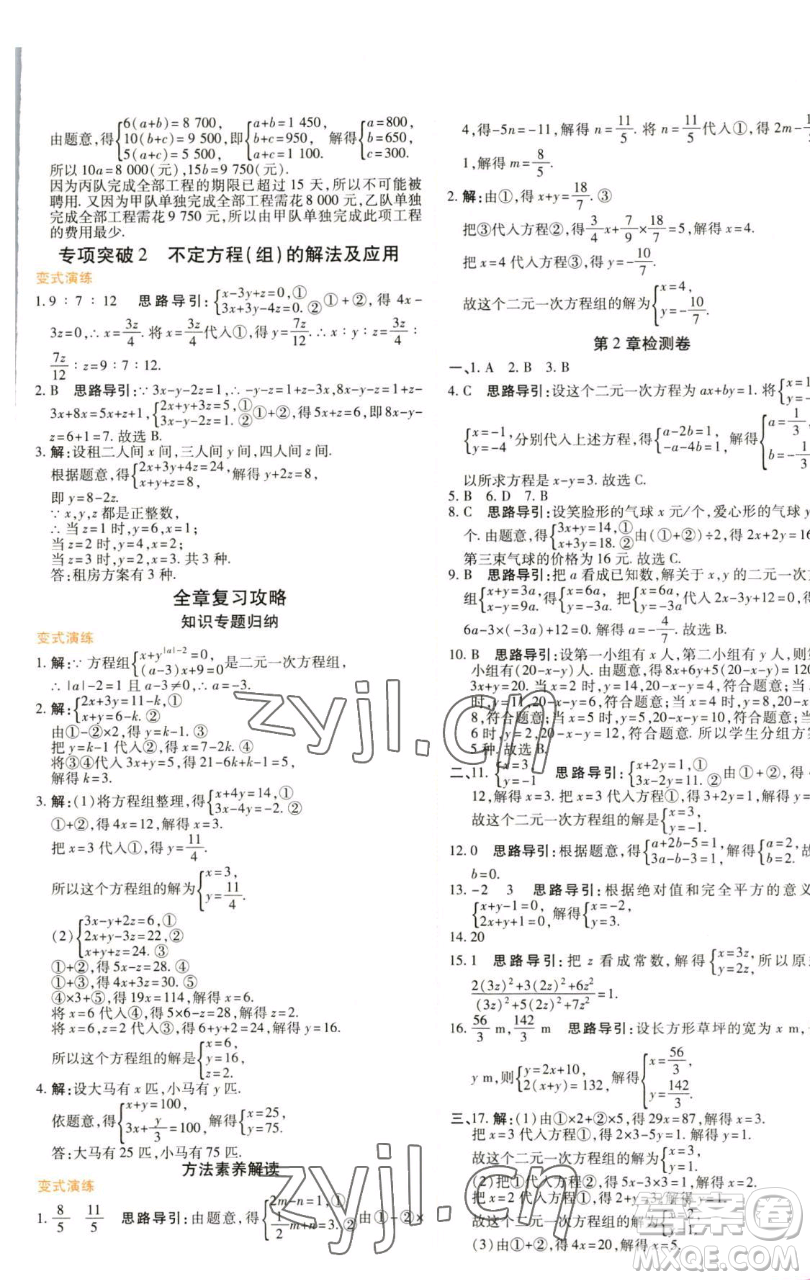 北京教育出版社2023倍速學(xué)習(xí)法七年級(jí)下冊(cè)數(shù)學(xué)浙教版參考答案