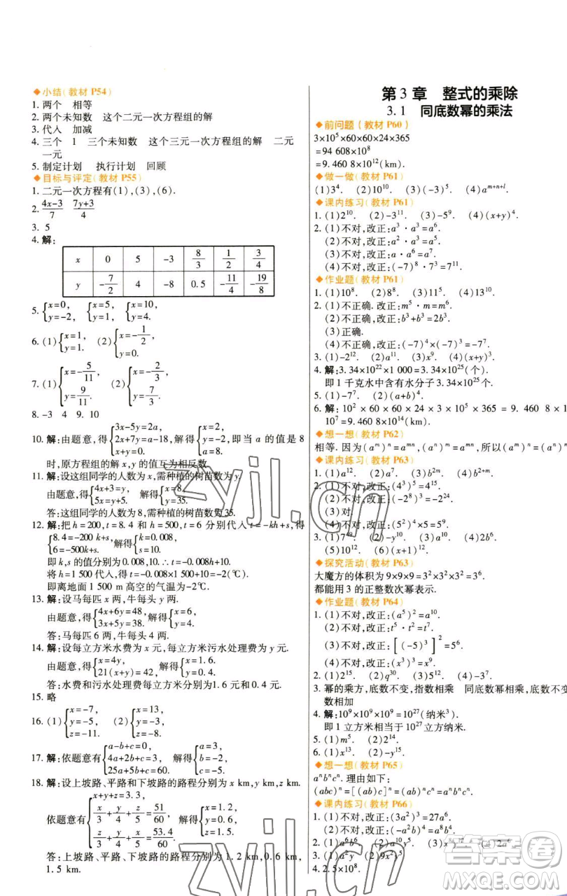 北京教育出版社2023倍速學(xué)習(xí)法七年級(jí)下冊(cè)數(shù)學(xué)浙教版參考答案