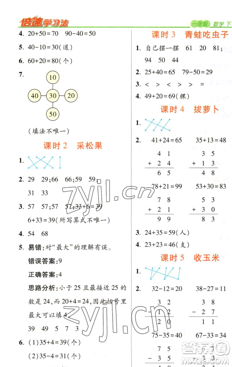 開明出版社2023倍速學(xué)習(xí)法一年級(jí)下冊(cè)數(shù)學(xué)北師大版參考答案