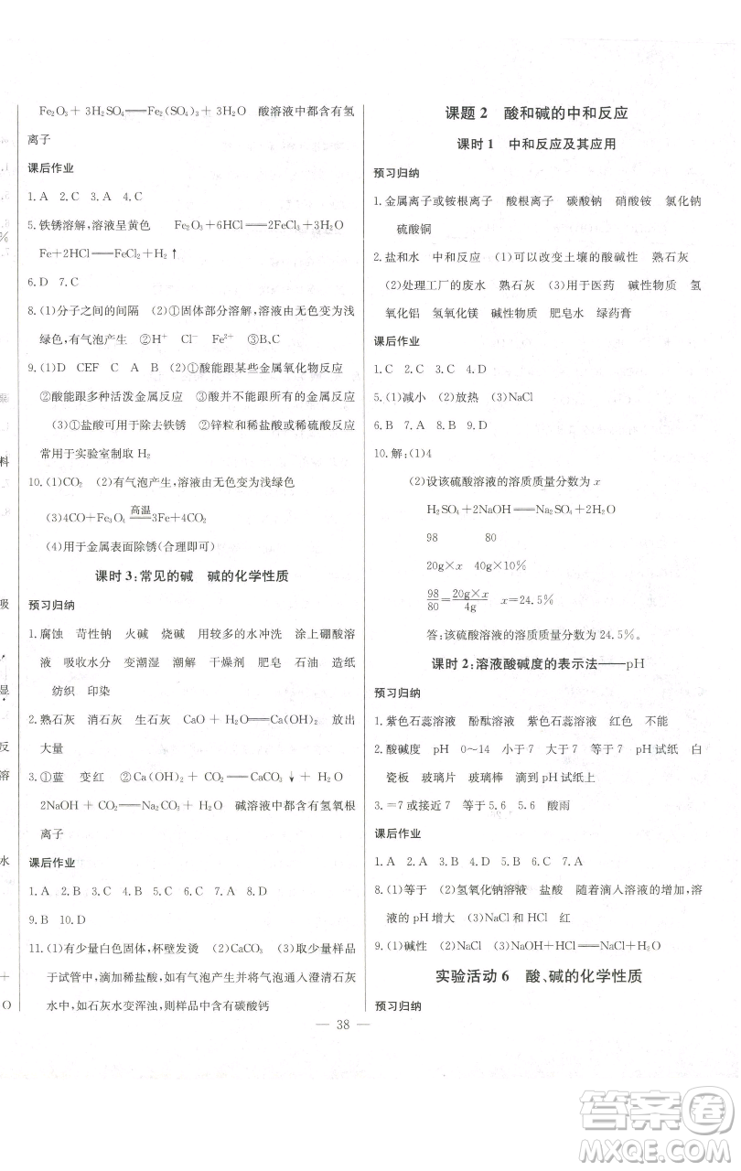 長江少年兒童出版社2023思維新觀察九年級下冊化學(xué)人教版參考答案