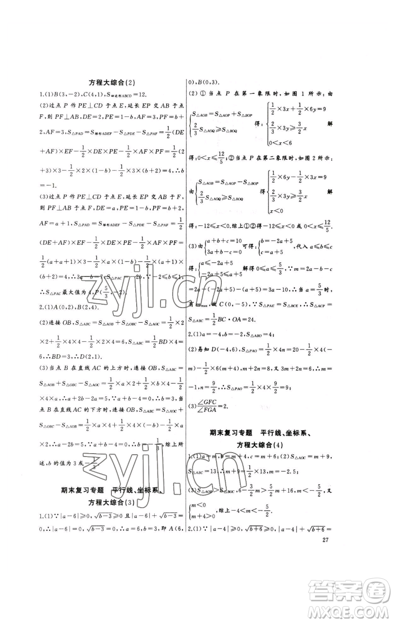 長江少年兒童出版社2023思維新觀察培優(yōu)講練七年級下冊數(shù)學(xué)人教版參考答案