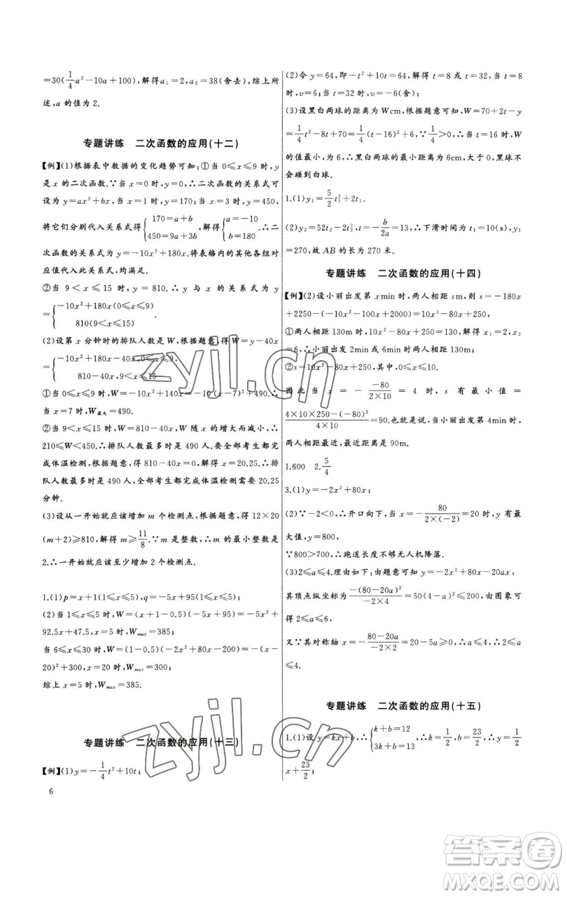 長江少年兒童出版社2023思維新觀察中考數學專題復習參考答案