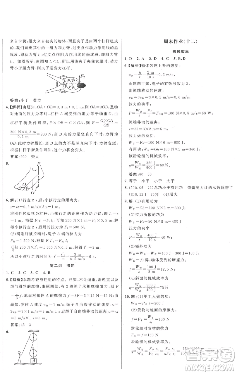 延邊大學(xué)出版社2023世紀金榜百練百勝八年級下冊物理人教版參考答案