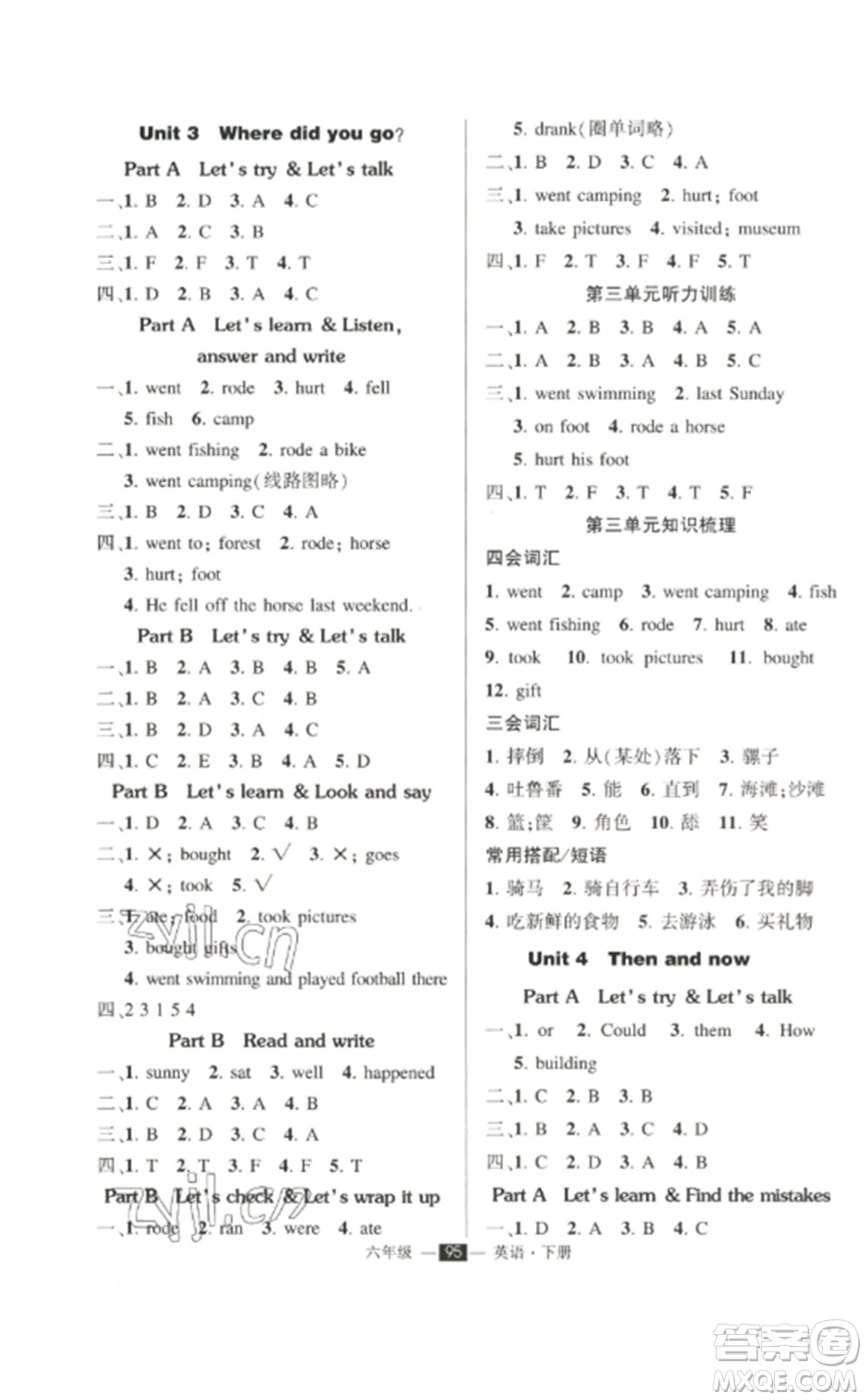 長江出版社2023狀元成才路創(chuàng)優(yōu)作業(yè)100分六年級(jí)英語下冊(cè)人教PEP版參考答案