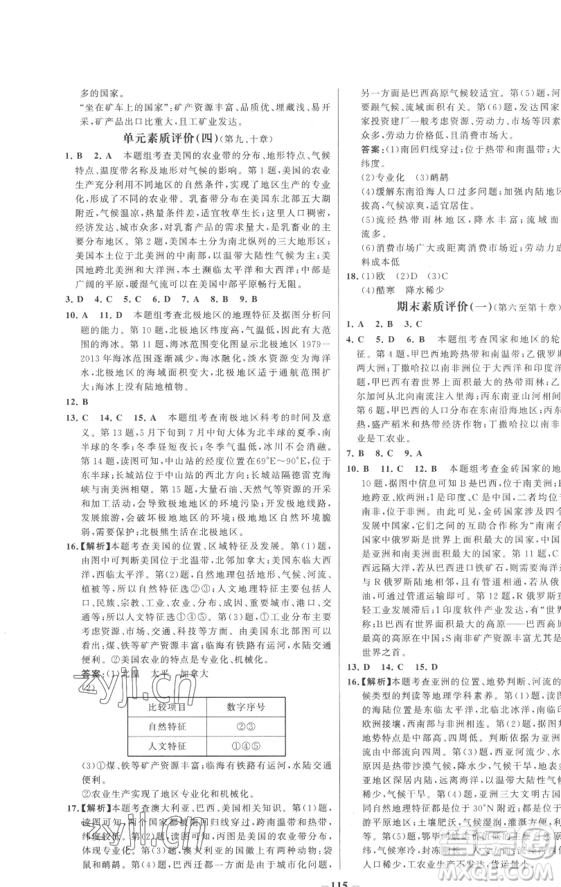 延邊大學(xué)出版社2023世紀(jì)金榜百練百勝七年級(jí)下冊(cè)地理人教版參考答案