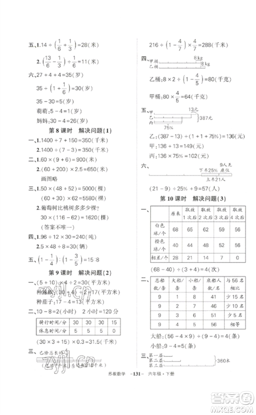 西安出版社2023狀元成才路創(chuàng)優(yōu)作業(yè)100分六年級數(shù)學下冊蘇教版參考答案