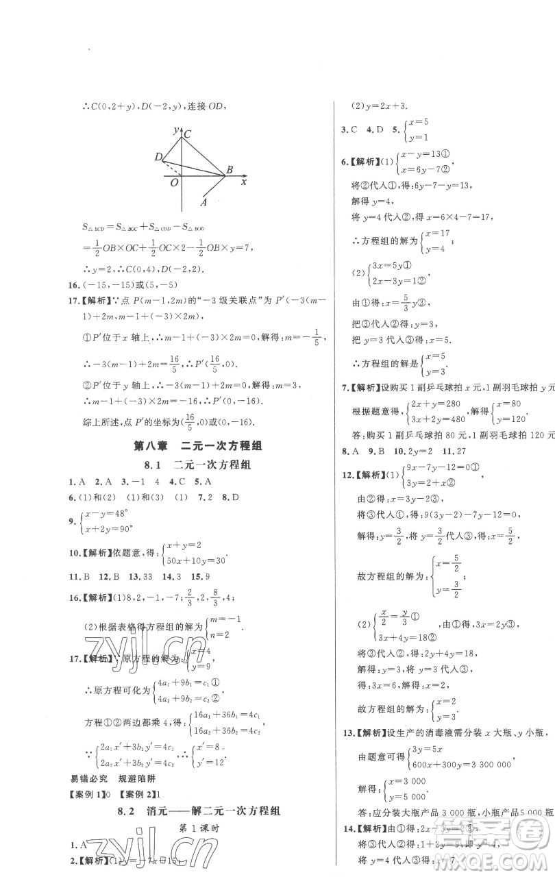 延邊大學(xué)出版社2023世紀(jì)金榜百練百勝七年級下冊數(shù)學(xué)人教版參考答案