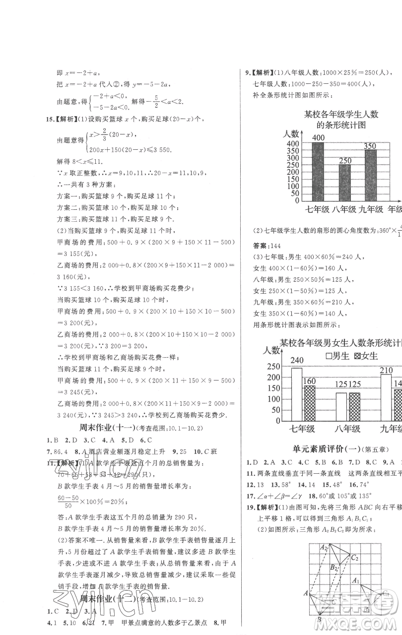 延邊大學(xué)出版社2023世紀(jì)金榜百練百勝七年級下冊數(shù)學(xué)人教版參考答案