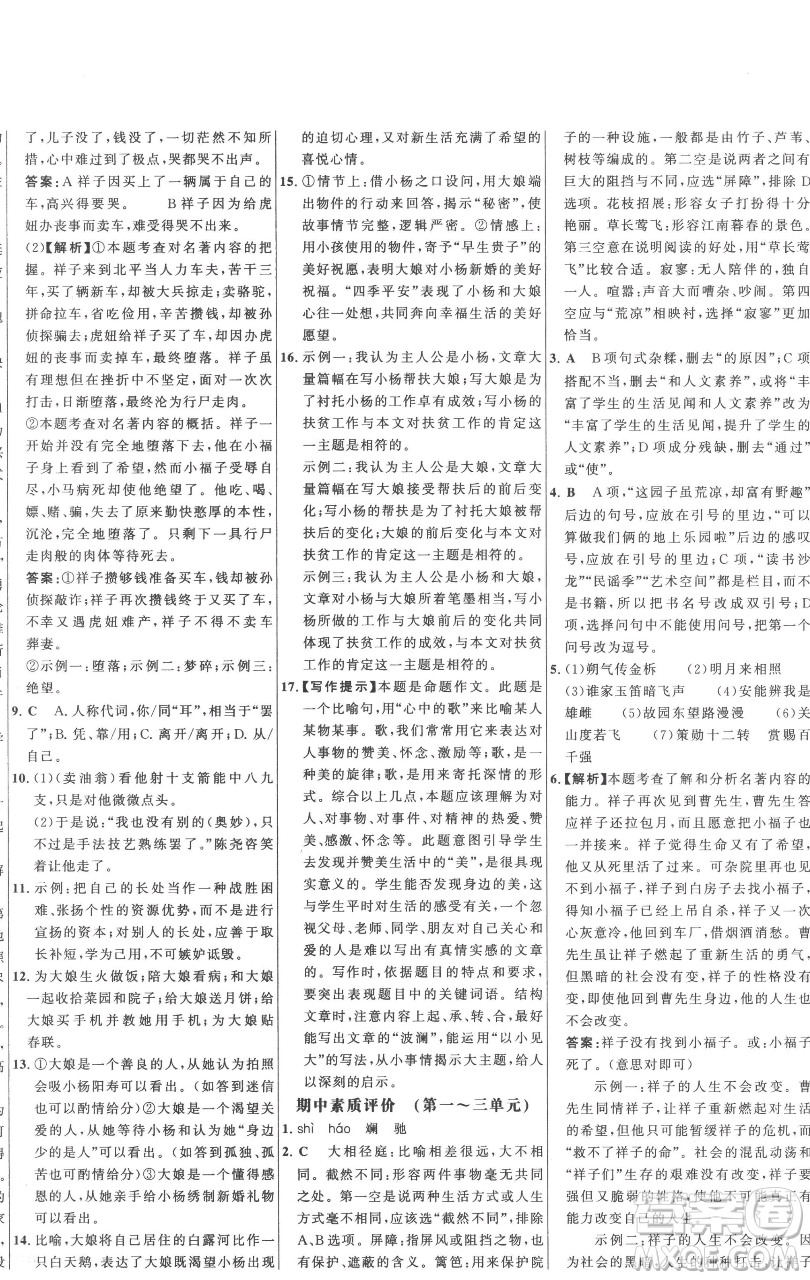 延邊大學(xué)出版社2023世紀(jì)金榜百練百勝七年級下冊語文人教版參考答案