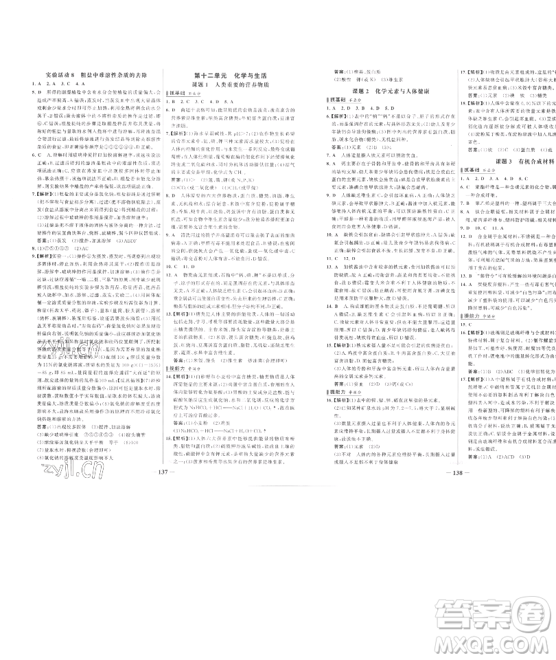 延邊大學(xué)出版社2023世紀(jì)金榜百練百勝九年級下冊化學(xué)人教版參考答案