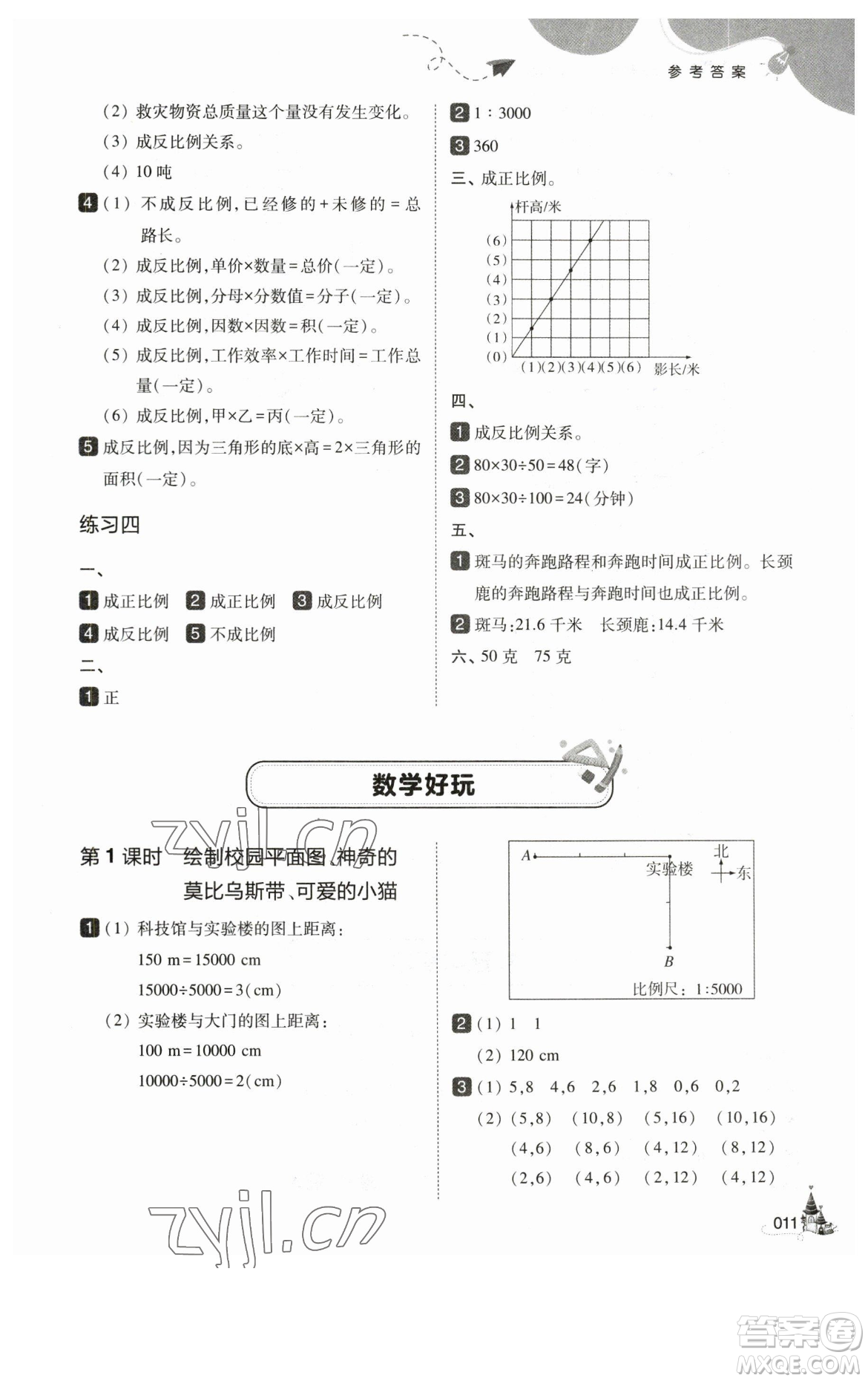 東北師范大學(xué)出版社2023北大綠卡六年級下冊數(shù)學(xué)北師大版參考答案