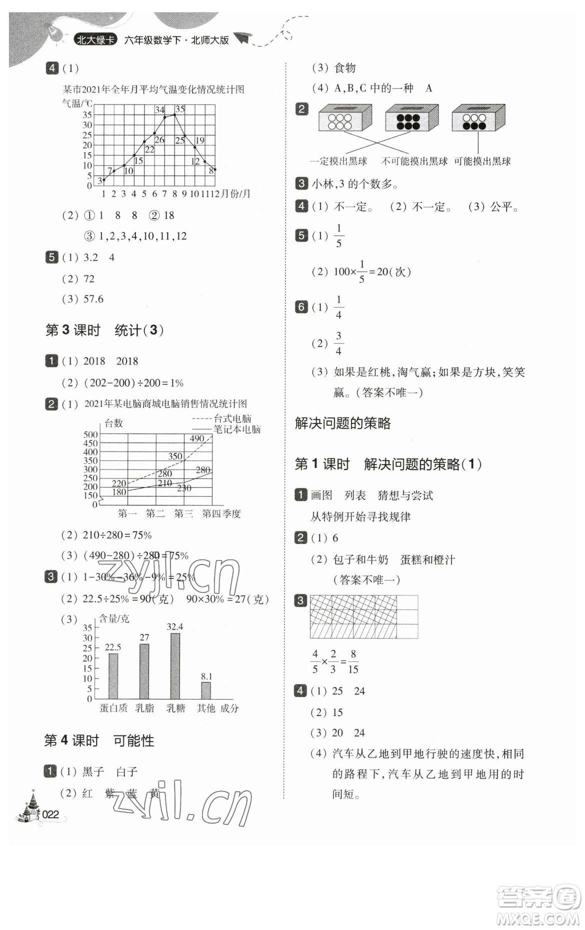 東北師范大學(xué)出版社2023北大綠卡六年級下冊數(shù)學(xué)北師大版參考答案