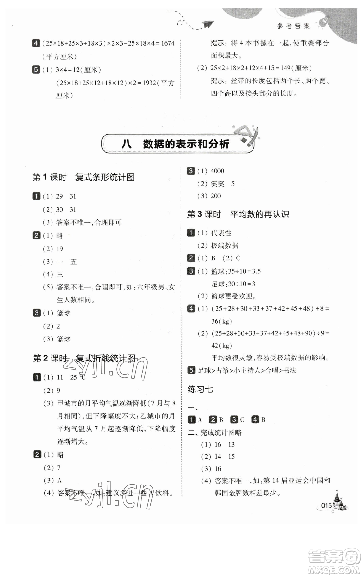 東北師范大學出版社2023北大綠卡五年級下冊數(shù)學北師大版參考答案