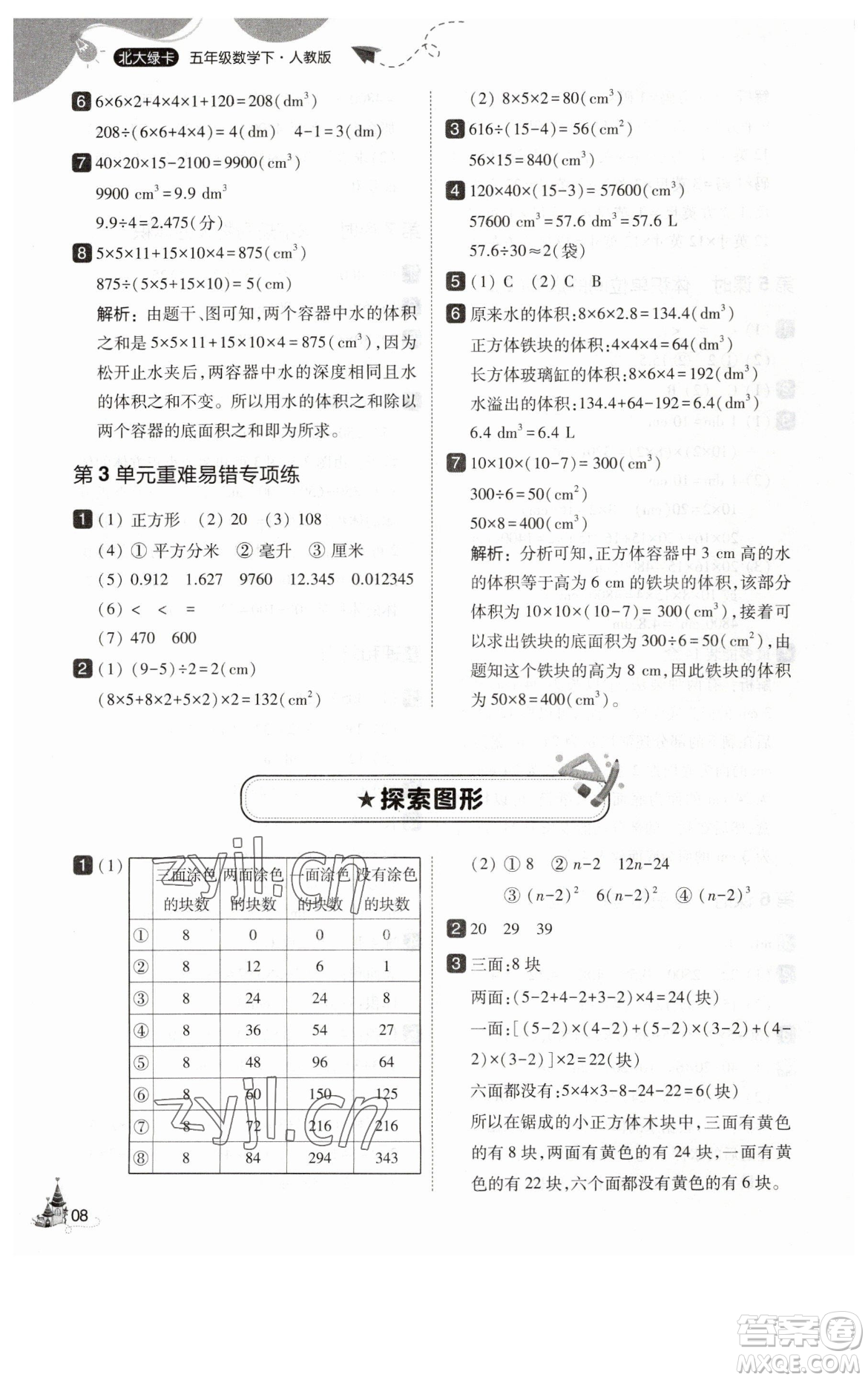 東北師范大學(xué)出版社2023北大綠卡五年級(jí)下冊(cè)數(shù)學(xué)人教版參考答案