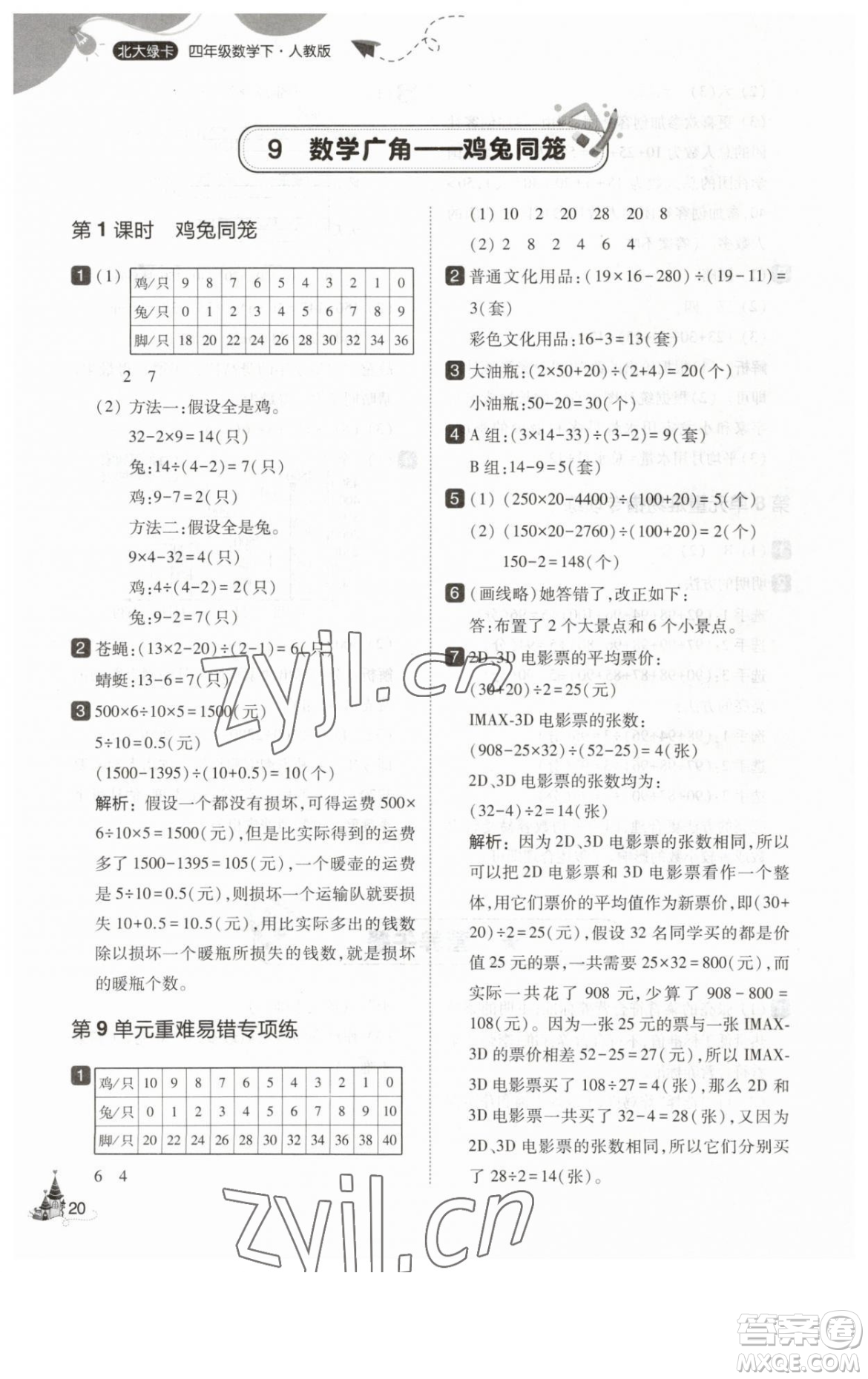 東北師范大學(xué)出版社2023北大綠卡四年級(jí)下冊(cè)數(shù)學(xué)人教版參考答案