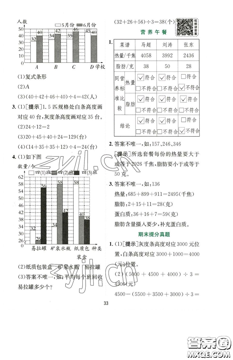 江蘇人民出版社2023實(shí)驗(yàn)班提優(yōu)訓(xùn)練四年級(jí)下冊(cè)數(shù)學(xué)人教版參考答案